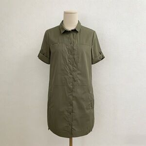BNWOT Zara Olive Green Utility Longline Shirt Dress Button Down Tab Roll Sleeves